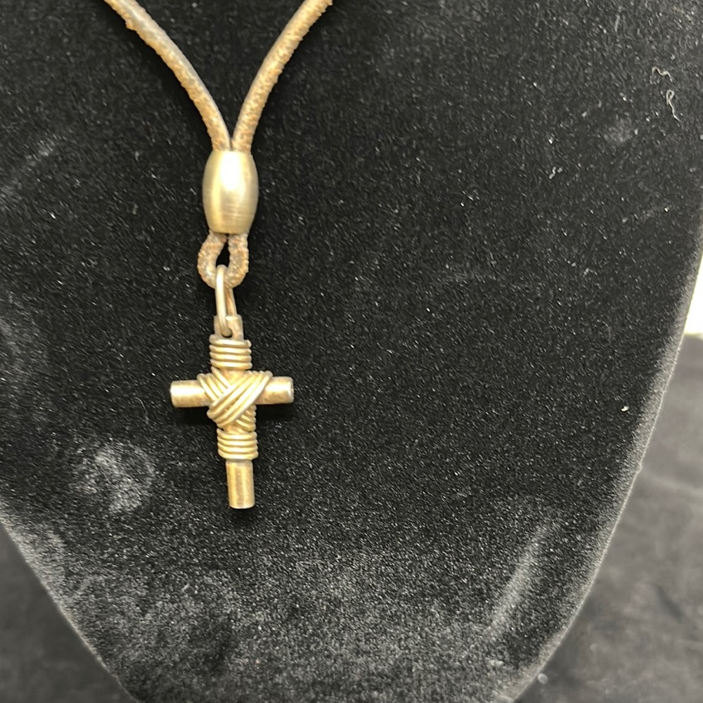 Gold Textured Cross Pendant Necklace